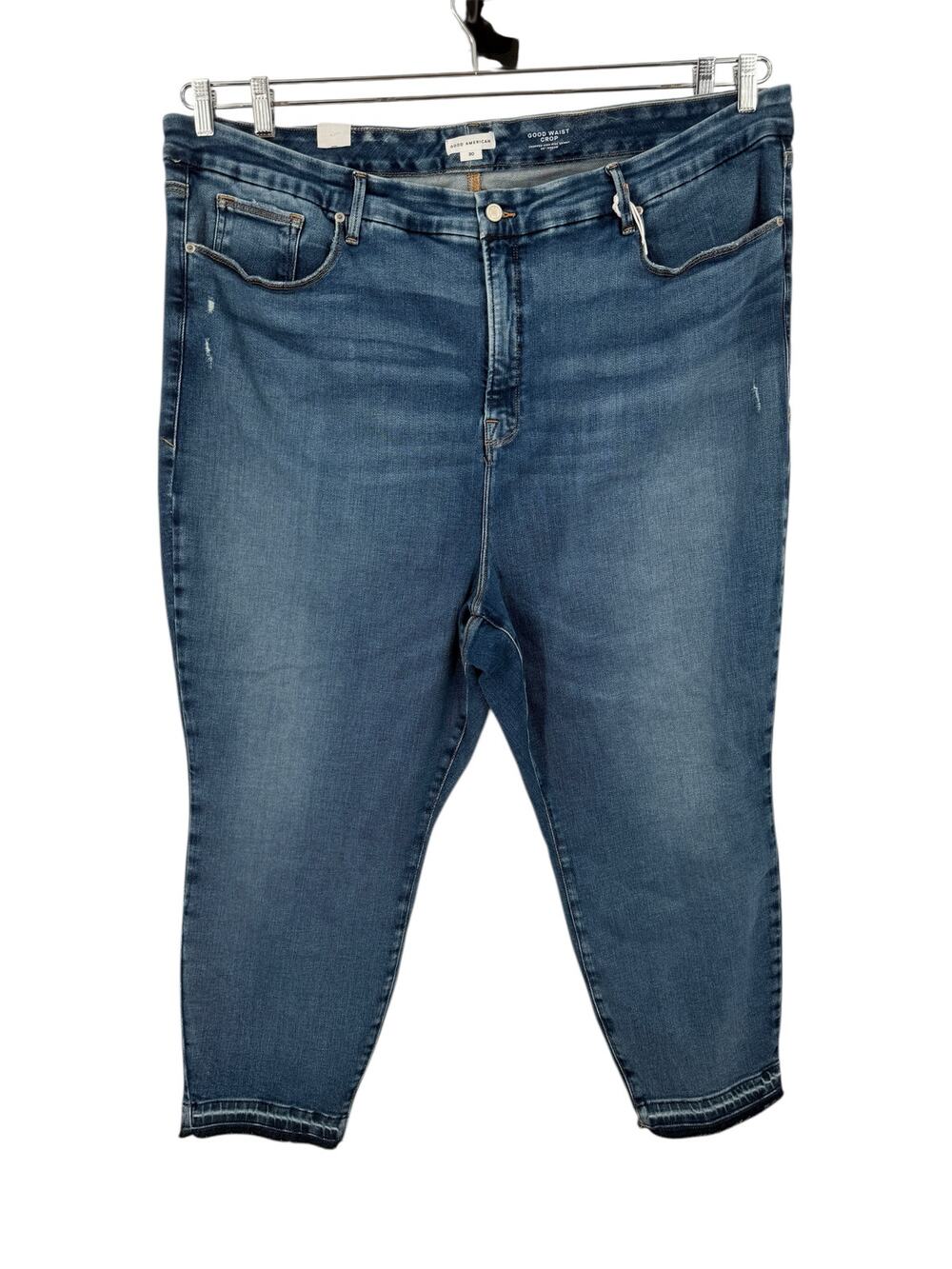 Good American Good Waist Crop High Rise Skinny Frayed Hem Denim jeans size 30